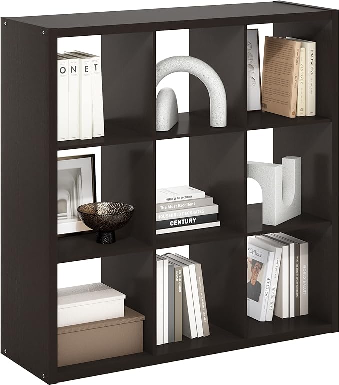 Furinno CUBICLE Book Shelf, 9-Cube Bookshelf, Extra Thick Frame Reversible by Furinno-FitsYourSpaceFitsYourBudget