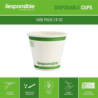 8 oz Paper Hot Cups (Squat), Tree-Less™ Compostable Paper Coffee Cups, Extra Strength, Tree-Free and Made Without PFAS, White (1000 Count)
