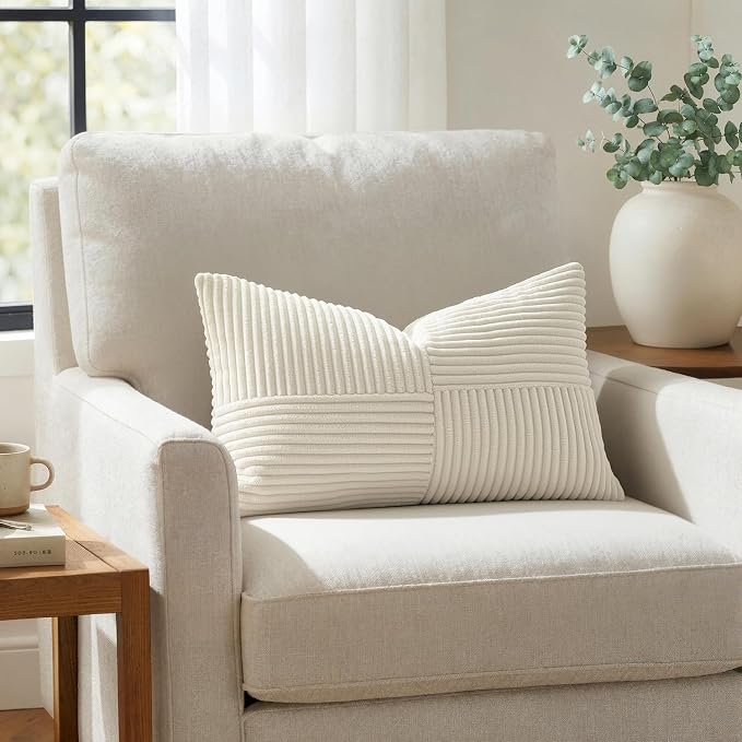 MIULEE Cream White Decorative Lumbar Throw Pillow Covers 12x24 Inch 2 Pack | - Image 3