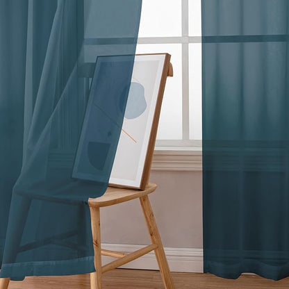 Simplebrand Dusty Blue Sheer Curtains 96 Inches Long, Light Filtering Rod - Image 3