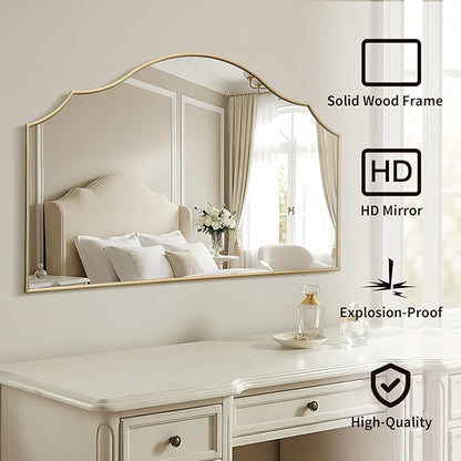 Besdomus Large Scalloped Gold Mirror: 47"x31" Modern Minimalist Wood Frame Wall - Image 2