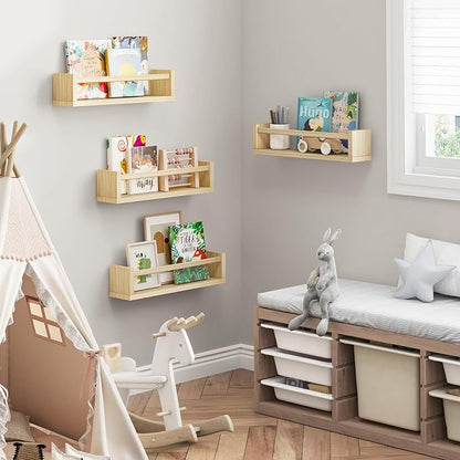 Fixwal Nursery Book Shelves, 16.5 Inch Floating Nursery Bookshelves, Solid Wood - Image 3