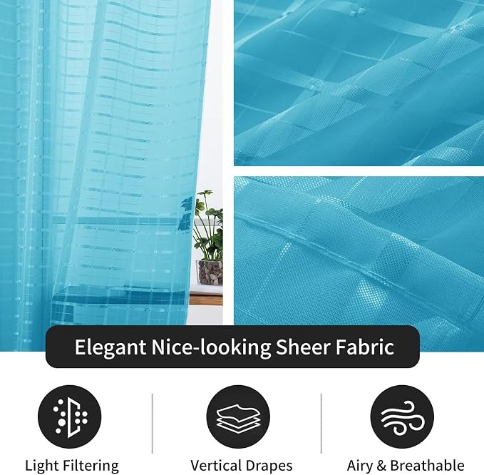 SpaceDresser Check Sheer Curtains 54 Inches Long - Image 4