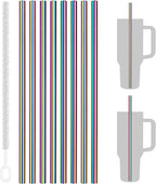 Tomorotec 8PCS Stainless Steel Straws for Stanley Tumbler 40oz, 12" Metal Straws for Stanley Cup with Brush, Reusable Drinking Straws for Smoothies, Milkshakes, Dishwasher Safe & BPA-Free (Iridescent)