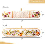 Maison d' Hermine Double Oven Mitts 100% Cotton 7"x35" Double Oven Mitt Heat Resistant BBQ Cooking Gloves with Loop, Baking, Grilling, Home, Kitchen, Handling Hot Pans (Pumpkin Garden - Cloudy Cream)