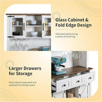 72" Coffee Bar Wine Cabinet with Sliding Barn Door & LED Lights, Sideboard Buffet Cabinet with Wine Bottle Rack, 3 Drawers, Storage Cabinet for Kitchen, Dining Room, White