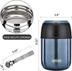 17 oz Insulated Lunch Containers, Blue, Vacuum Stainless Steel Thermo Lunch Box with Handle and Folding Spoon for School, Office, Travel