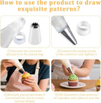 Stainless Steel Piping Tips Set with Reusable Piping Bags - Professional Icing Bags and Tips Set for Cake Decorating - Cupcakes, Cookies, Chocolate - Ultimate Cake Decorating Tips Kit (White)