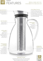 Teabloom Extra-Large Multi-Brew Borosilicate Glass Teapot + Kettle + Pitcher (85 OZ / 2.5 L / 10 CUPS) – Brew and Serve Hot Tea, Iced Tea, Cold Brew Tea and Fruit Infused Water – Solstice Tea Maker