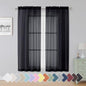 Simplebrand Black Sheer Curtains 63 Inch Length 2 Panels, Rod Pocket Solid by Simplebrand