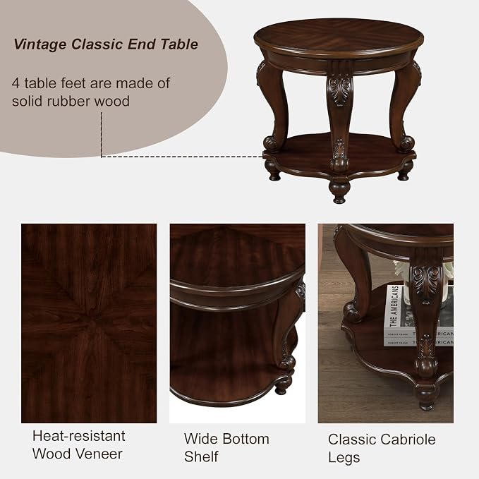 Oval Wood Coffee Table for Living Room, 2-Tier Solid Wood Coffee Table - Image 5