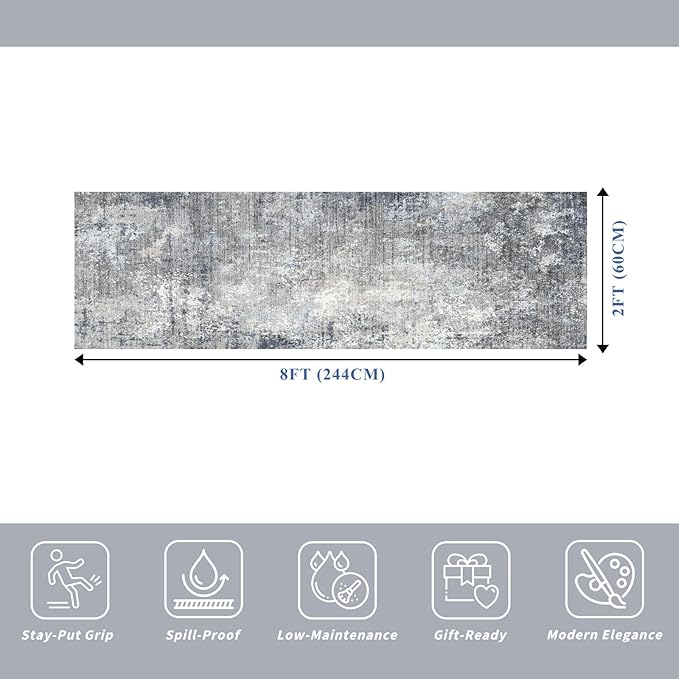 2x8 Washable Non-Slip Hallway Runner Rug – Modern Coastal Abstract Neutral - Image 2