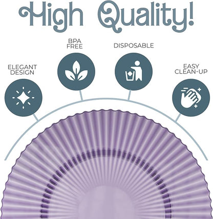 Exquisite 40 Piece Plastic Disposable Plates Set For 20 Guests I 20 X 9 Inch & 20 X 11 Inch Disposable Plastic Plates | Color: Purple | Great for Weddings Parties And Formal Occasions