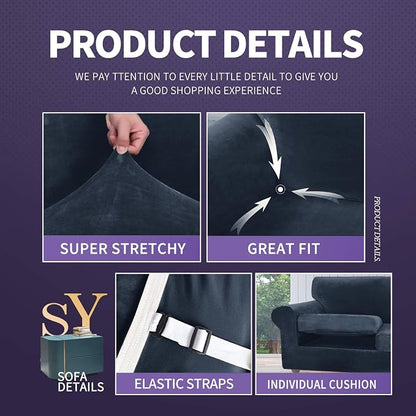 ZNSAYOTX Oversized Velvet Couch Cover 4 Piece Stretch Sofa Covers - Image 4