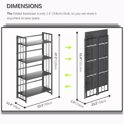 4NM No Assembly 4 Tiers Folding Bookshelf, 47.2" H Foldable Storage Shelves - Image 2