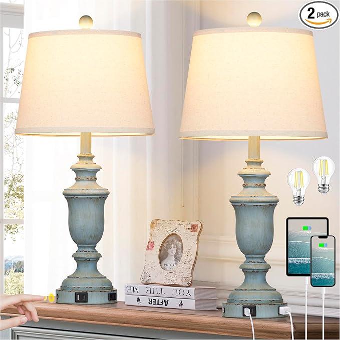 Cinkeda 25.6" Blue Table Lamps Set of 2 by Cinkeda