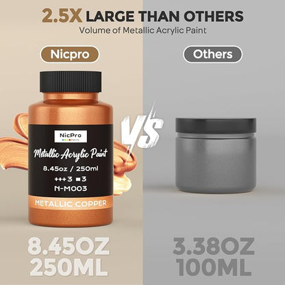 Nicpro Metallic Copper Acrylic Paint, 8.45oz/250ml Large Copper Leaf Paint - Image 6