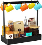 Coffee Mug Holder with Movable Hooks, 6-Mug Capacity Countertop Coffee Cup Rack with Storage Base