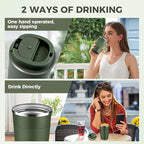 Volhoply 13 oz Stainless Steel Insulated Travel Coffee Mug with Fip Lid Bulk 4 Pack,Reusable Double Wall Vacuum Metal Coffee Cup,Portable Leak Proof Thermal Tumbler for Hot & Cold Drinks(Army Green,4)