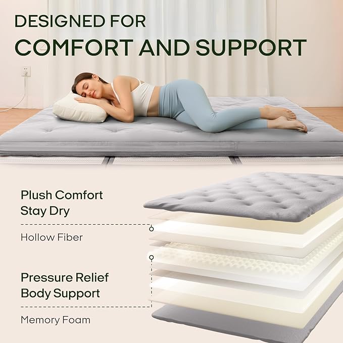 ZonLi Japanese Floor Futon Mattress Twin Size 75"x 39", 100% Cotton Cover 4'' - Image 4