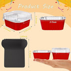 25 Pack Square Mini Cake Pans with Lids,Mini Loaf Pans with Lids,Aluminum Foil Baking Cups,Disposable Ramekins Cupcake Cups,Dessert Cups for Wedding Birthday Party Picnics,5oz (Red)