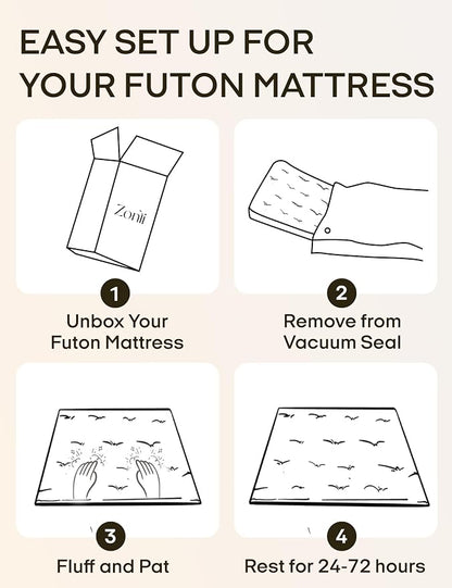 ZonLi Japanese Floor Futon Mattress Queen Size 80"x 60", 100% Cotton Cover 4'' - Image 8