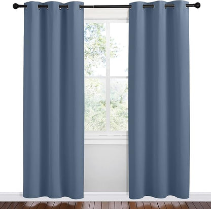 NICETOWN Short Curtains for Kitchen, Stone Blue, 1 Pair, 42 inches Wide by 78 - Image 2