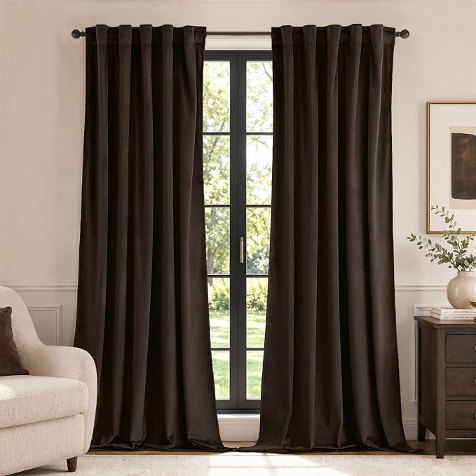 MIULEE Velvet Curtains 52x108 inches Chocolate Brown Blackout Curtains | Luxury by MIULEE