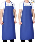2 Pack Waterproof Rubber Vinyl Apron 40 Inch Light Duty Model Chemical Resistant Work Apron Clothes Durable Extra Long Black with Adjustable Bib Apron for Dishwashing Lab Work Butcher Cleaning Blue