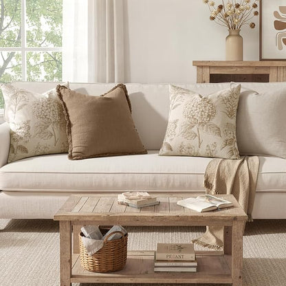 Set of 2 Decorative Floral Pillow Covers 18x18 Inch Tan Beige | Neutral - Image 4
