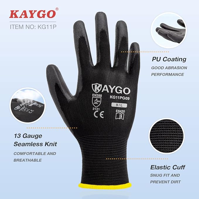 Safety Work Gloves for Men and Women PU Coated, 60 Pairs Seamless Knit Glove with Thin Polyurethane Coated Smooth Grip on Palm&Fingers, Ideal for General Light Duty Work, KG11PB Green,M