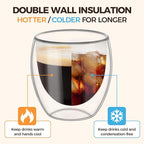 ComSaf Cappuccino Cup 8 oz, Glass Coffee Cups Set of 2, Double Walled Glass Coffee Mugs for Caramel Macchiato, Latte, Flat White, Lungo, Coffee Mug Set Gift for Christmas, Birthday