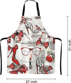 Fashion Girl Apron, Watercolor Red Lipstick Perfumes High Heels in Vintage Background for Woman Unisex Kitchen Bib with Adjustable Neck for Cooking Gardening,Adult Size