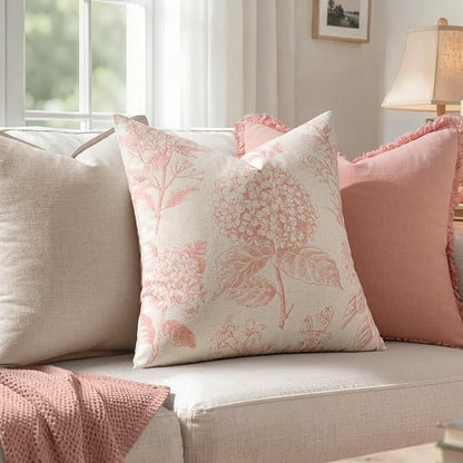 Set of 2 Decorative Floral Pillow Covers 20x20 Inch Light Pink | Neutral - Image 3