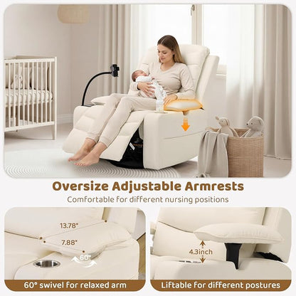Olela Power Glider Recliner Nursery Chair, Oversized Leather Swivel Rocking - Image 6