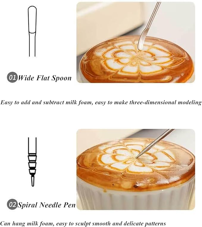 2 PCS Latte Art Pen Cinnamon Pen for Coffee,Barista Espresso Coffee Latte Art Tools Accessories for Coffee Bar Barista Make Creative Coffee Designs Decors,Stainless Steel Silver,LXLVOUEG