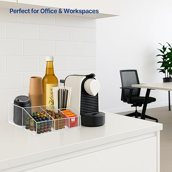 Acrylic Coffee Bar Station – Snack Tea Organizer & Storage Holder for Office Coffee Table – Perfect Countertop Setup for Syrup, Creamer, and Snack Accessories