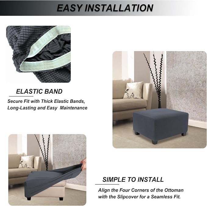 NeColorLife Stretch Ottoman Cover Square Soft Knitted Jacquard Washable Thick - Image 5