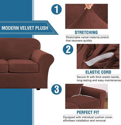 H.VERSAILTEX High Stretch Sofa Slipcover 4 Piece Cover Velvet Furniture - Image 3