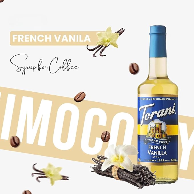 Jimoco® Syrup Pump Dispenser + Torani® Sugar Free French Vanilla Syrup, 25.4 oz - Coffee Syrup Pump & Flavoring Bundle