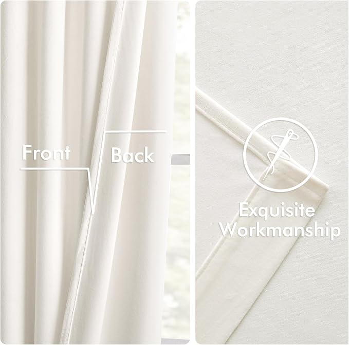 MIULEE Velvet Curtains 50W x 96L 2 Panels Ivory Blackout Curtains | Luxury - Image 6