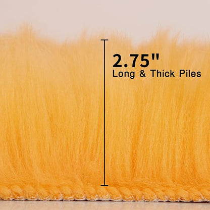 duduta Yellow Faux Sheepskin Runner Rugs 2x6 ft, Fluffy Fur Couch Covers | Shag - Image 4