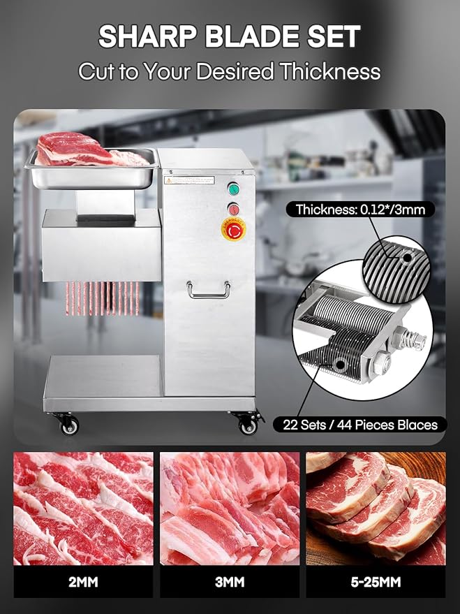 Commercial Meat Cutter Machine, 1200LB/H Electric Cutting Machine 750W Commercial Meat Slicer 3mm Blade Restaurant Food Slicer Stainless Steel For Kitchen Restaurant Supermarket