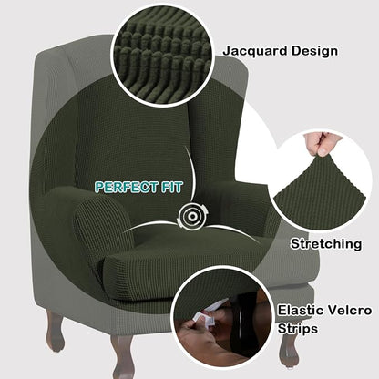 Turquoize Wingback Chair Covers 2 Piece Wing Chair Slipcover Stretch Slipcovers - Image 3