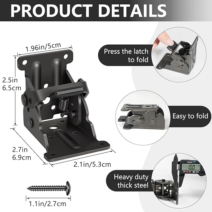 2 Pack Folding Brackets, Self-Lock Hinge - Image 2