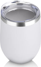 DOMICARE Stainless Steel Wine Tumbler Bulk with Lid, Personalized White Insulated Tumblers Set, 12oz Travel Coffee Cups Pack of 1