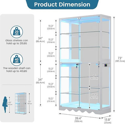Large Display Cabinet with Glass Doors, 8-Tier RGB Curio Cabinet with Smart - Image 2