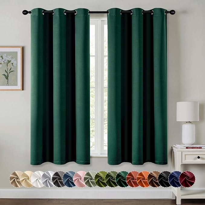 MIULEE Blackout Curtains for Bedroom 2 Panel 40 x 45 Inch Long Hunter Green | by MIULEE