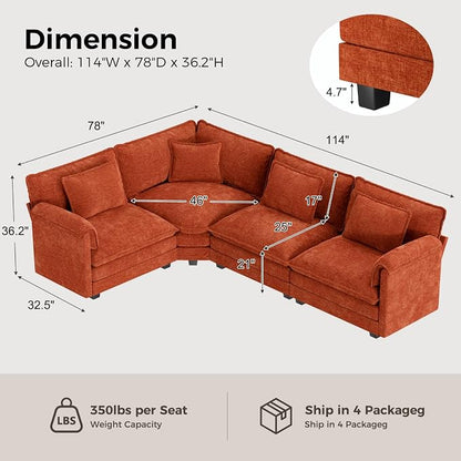 ELUCHANG 114" Oversized V-Shaped Cloud Couch Modular Sectional Sofa - Image 2