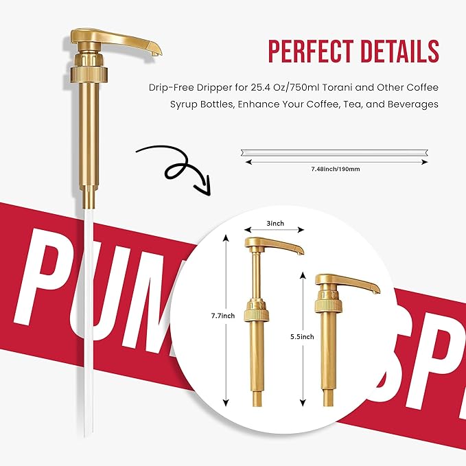 Jimoco® Syrup Pump Dispenser + Torani® Strawberry Syrup, 25.4 oz - Coffee Syrup Pump & Flavoring Bundle